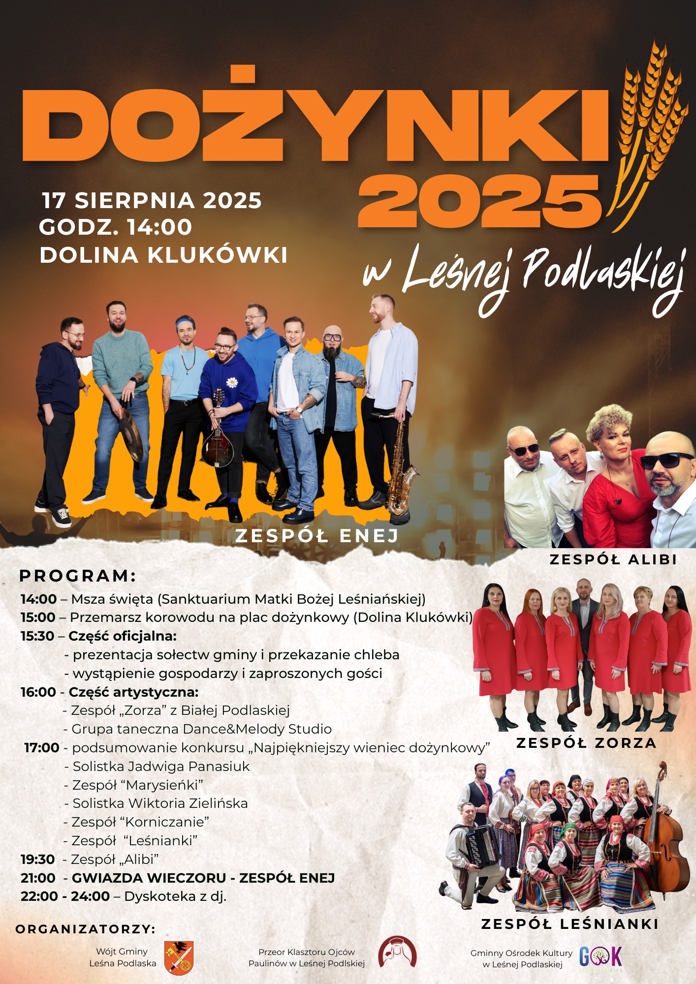 Dożynki 2025 w Leśnej Podlaskiej – tradycja, muzyka i gwiazda wieczoru ENEJ!